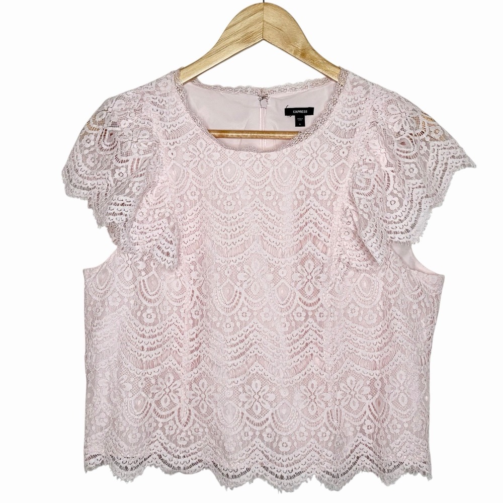 Express Lace Top Pink Womens Size L Fairy Romantic Regencycore Pastel Coquette